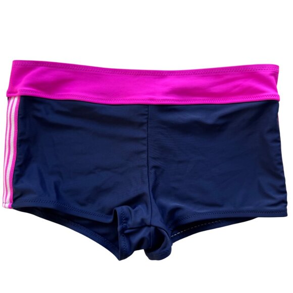OshKosh B'gosh side stripe mini swim shorts navy blue and pink girls' size 12 - Picture 2 of 4